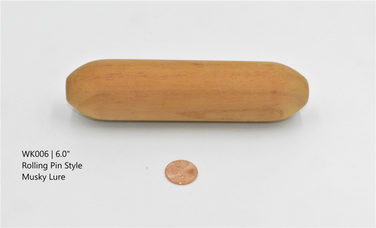 Rolling Pin Lure | Large 6.0" inch uniform thickness wood Musky fishing lure body (Optional through hole)